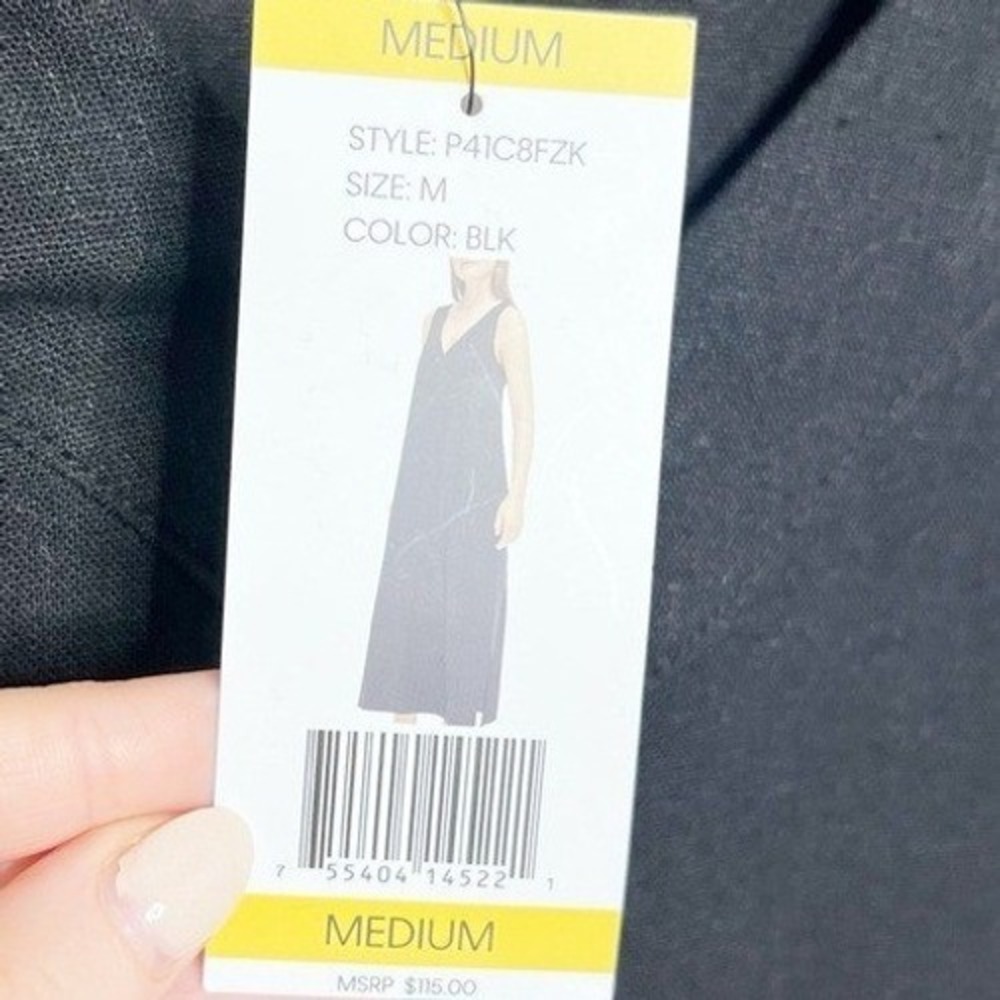 DKNY NWT Black Linen Blend V-Neck Sleeveless Maxi Dress P41C8FZK Womens Medium - Picture 7 of 8